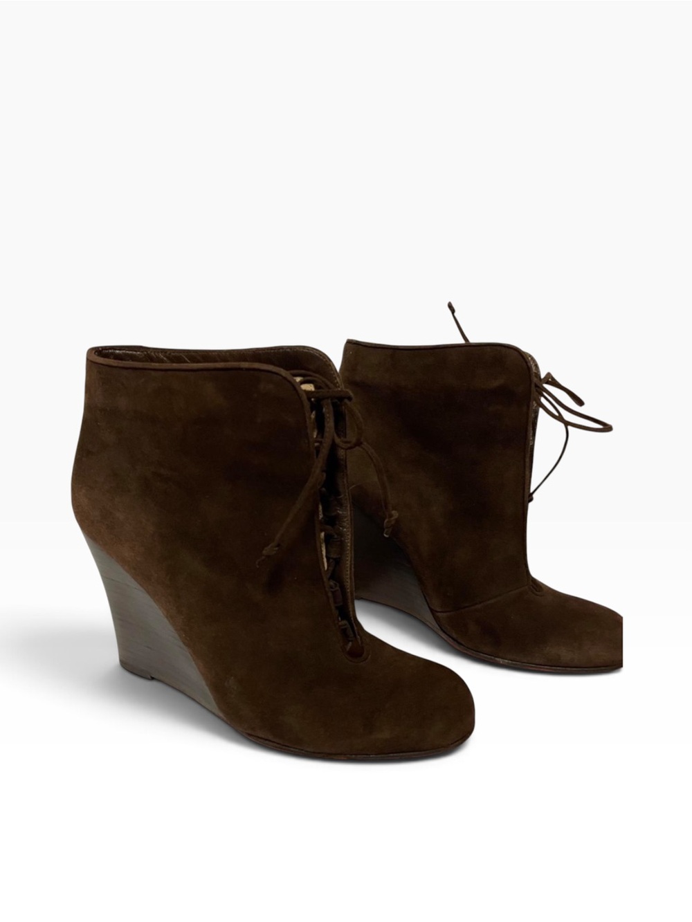 Christian Louboutin Brown Suede Corset 

Lace Up Wedge Boots 35.5